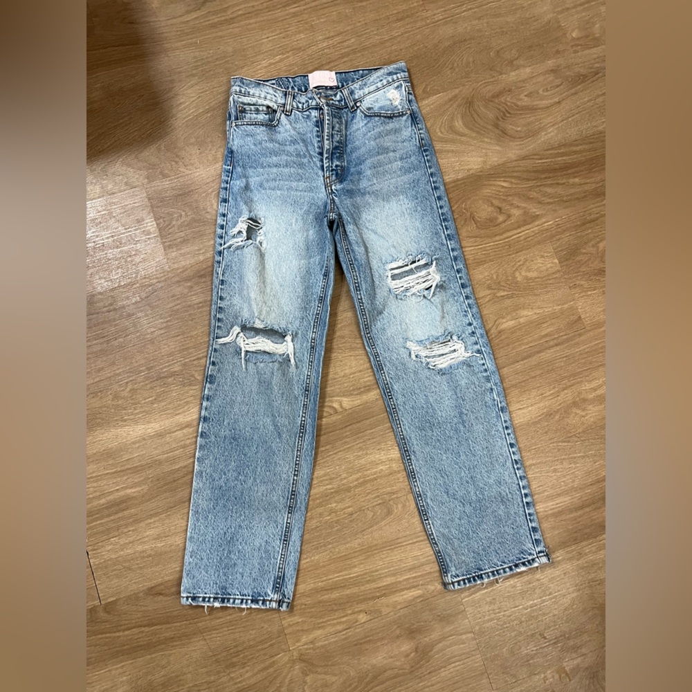REVICE Light Blue Distressed Straight Leg Jeans